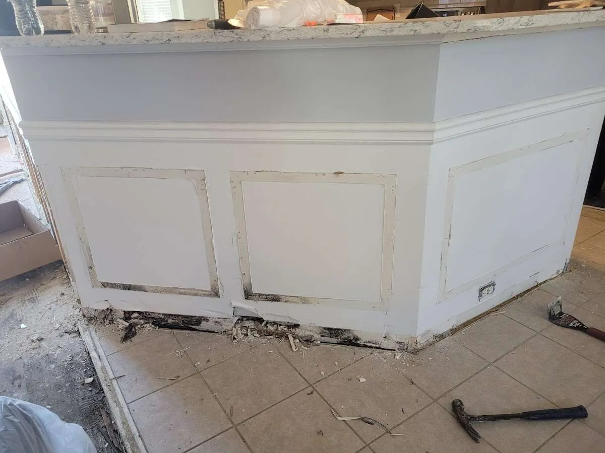 Water damage and mold on kitchen during Storm Damage Restoration in New Port Richey